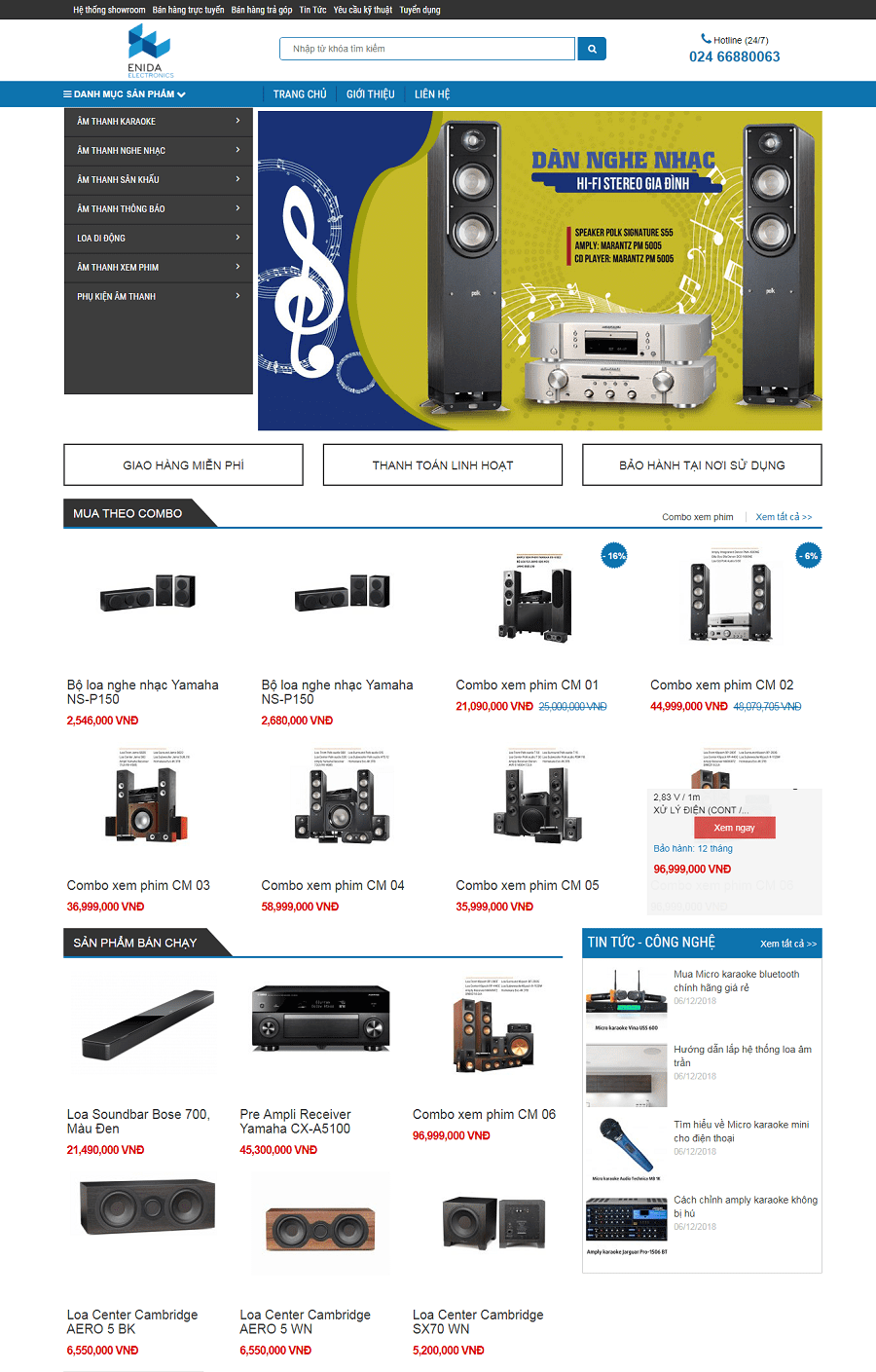 Mẫu website bán sản phẩm loa, đài, thiết bị âm thanh
