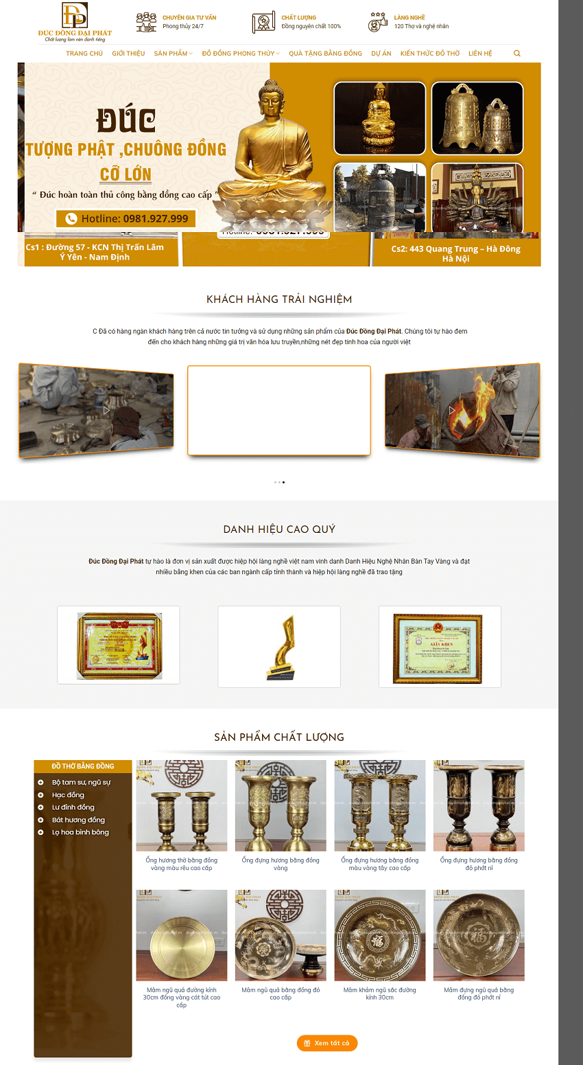 Mẫu thiết kế website đúc đồng, tượng đồng 