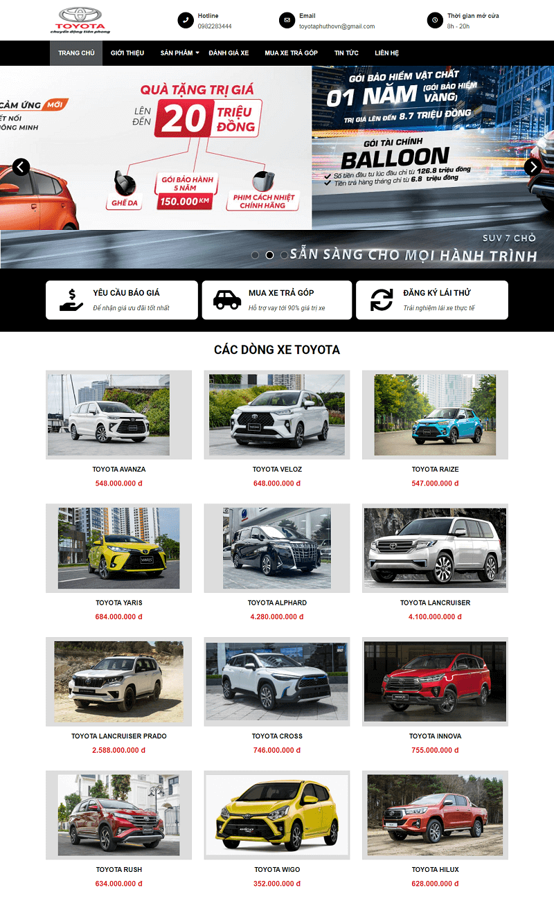 Mẫu website bán sản phẩm xe ô tô hài hòa, đẹp mắt