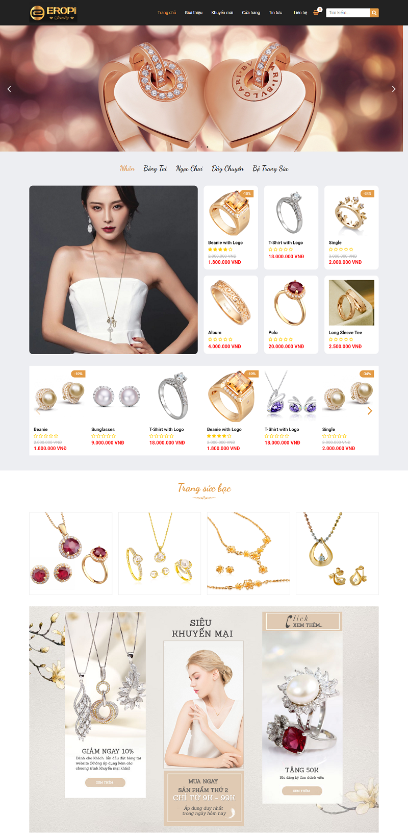 Mẫu website bán sản phẩm trang sức thu hút khách hàng