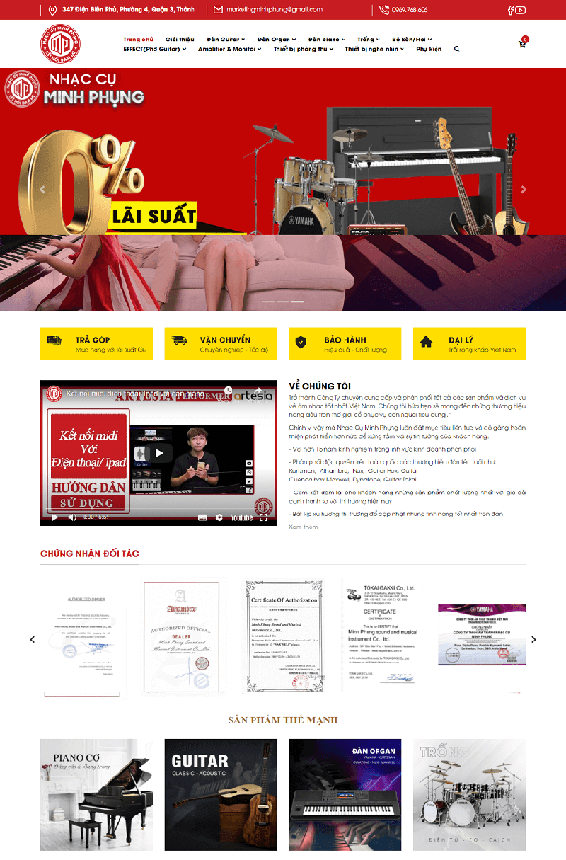 Website bán hàng giá rẻ - Mẫu website bán nhạc cụ